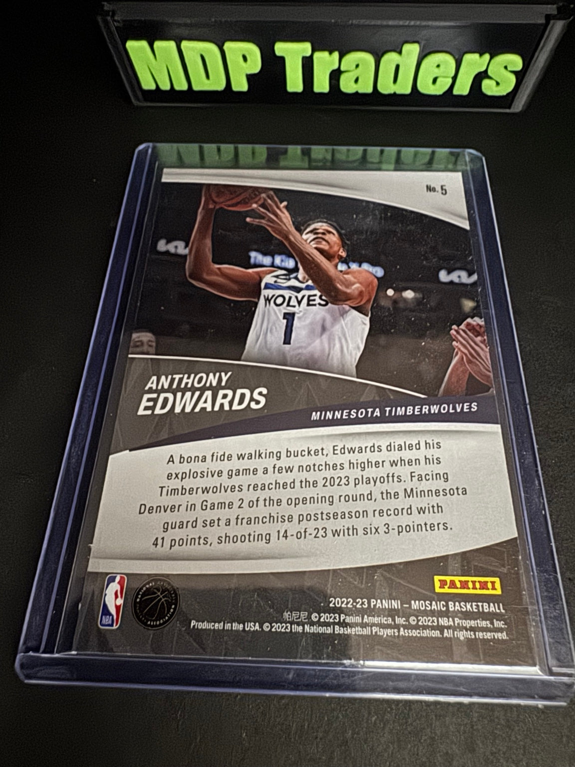 2022-23 Panini Mosaic Elevate Anthony Edwards number 5 back