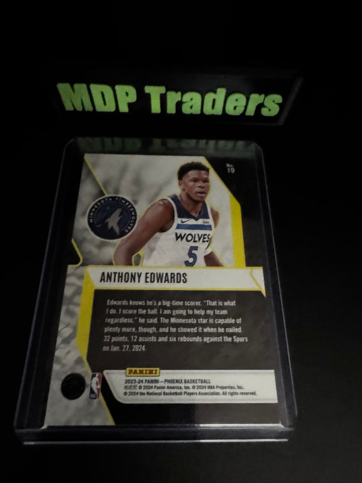 2023-24 Panini Phoenix Fade to Black Anthony Edwards number 19 back