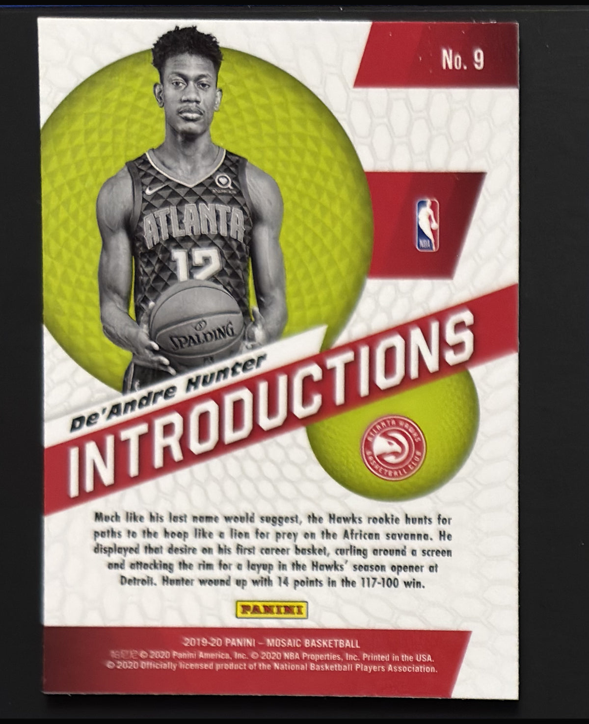 2019-20 Panini Mosaic Introductions De'Andre Hunter RC #9 - back