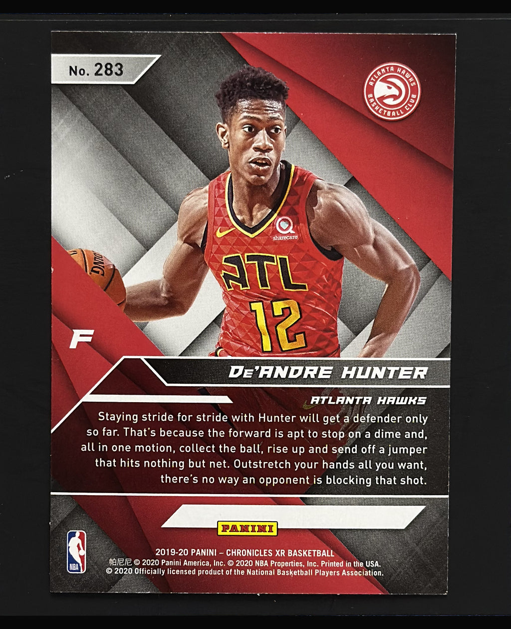 2019-20 Panini Chronicles XR De'Andre Hunter RC #283 - back