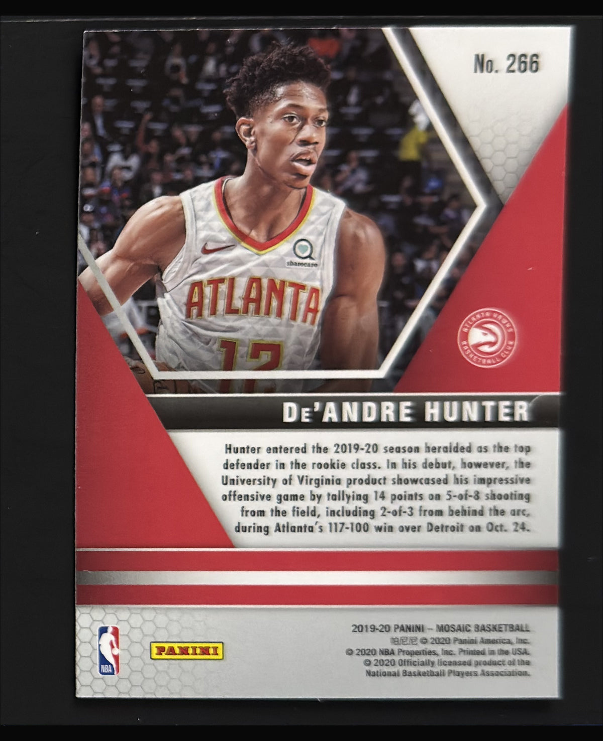 2019-20 Panini Mosaic NBA Debut De'Andre Hunter RC #266 - back