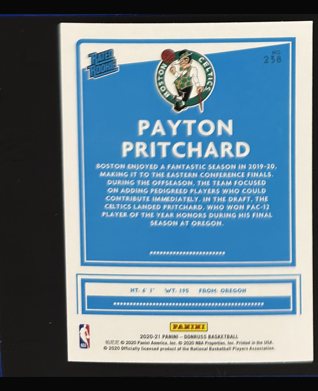 2020-21 Panini Donruss Rated Rookie Payton Pritchard RC #238 - back