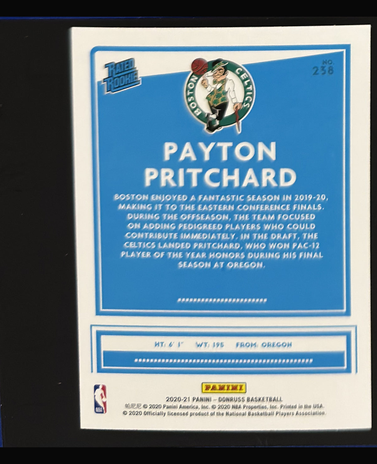 2020-21 Panini Donruss Rated Rookie Payton Pritchard RC #238 - back