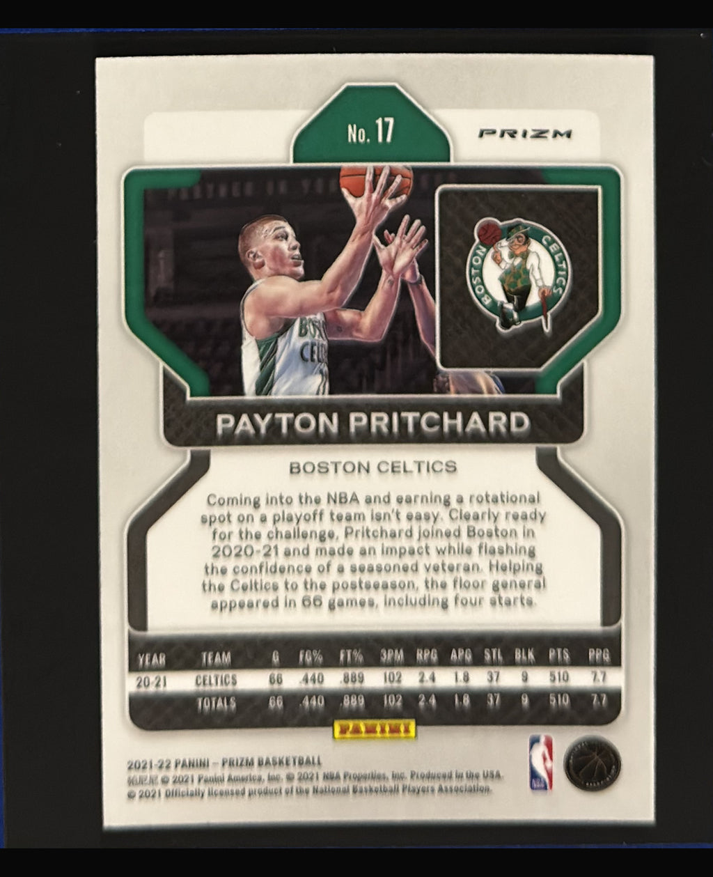 2021-22 Panini Prizm Green Prizm Payton Pritchard #17 - back