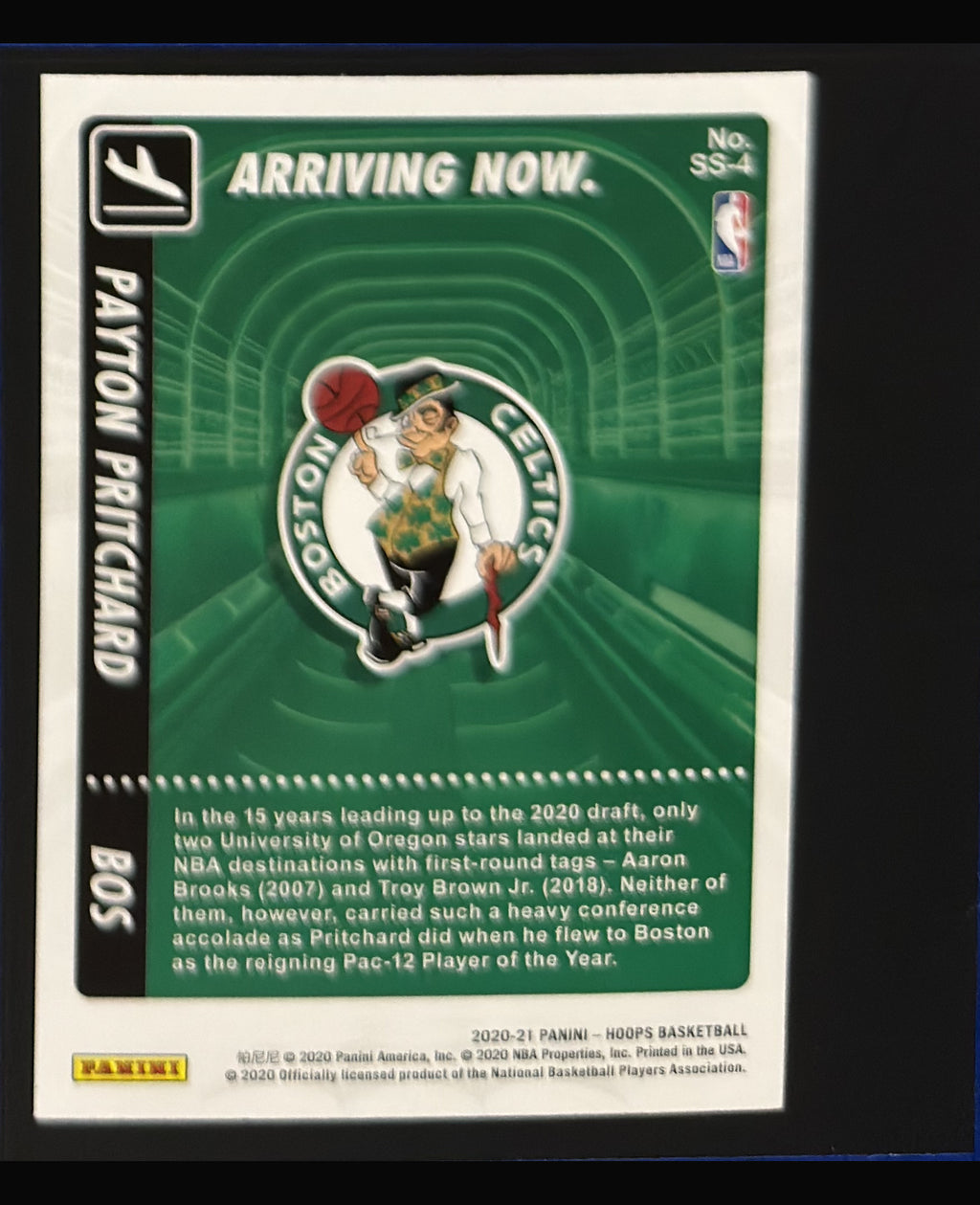 2020-21 Panini NBA Hoops Arriving Now Payton Pritchard RC #SS-4 - back