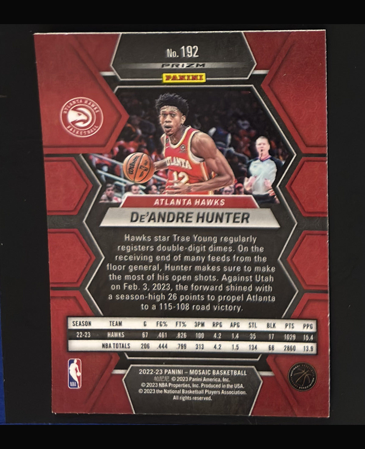 2022-23 Panini Mosaic Green Mosaic Prizm De'Andre Hunter #192 - back