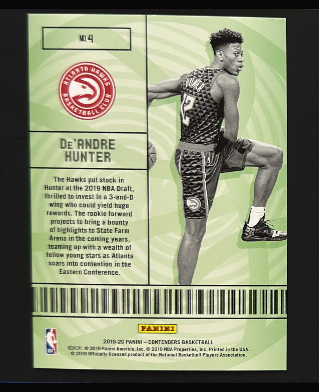 2019 Panini Contenders Draft Picks Lottery Ticket De'Andre Hunter #4 - back