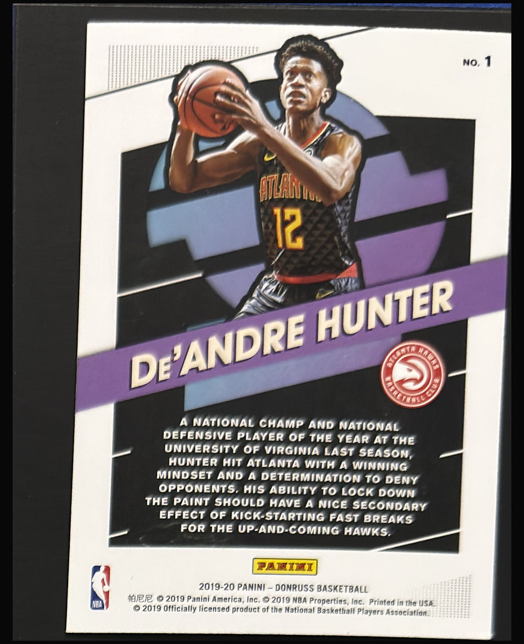 2019-20 Panini Donruss Great X-Pectations De'Andre Hunter RC #1 - back