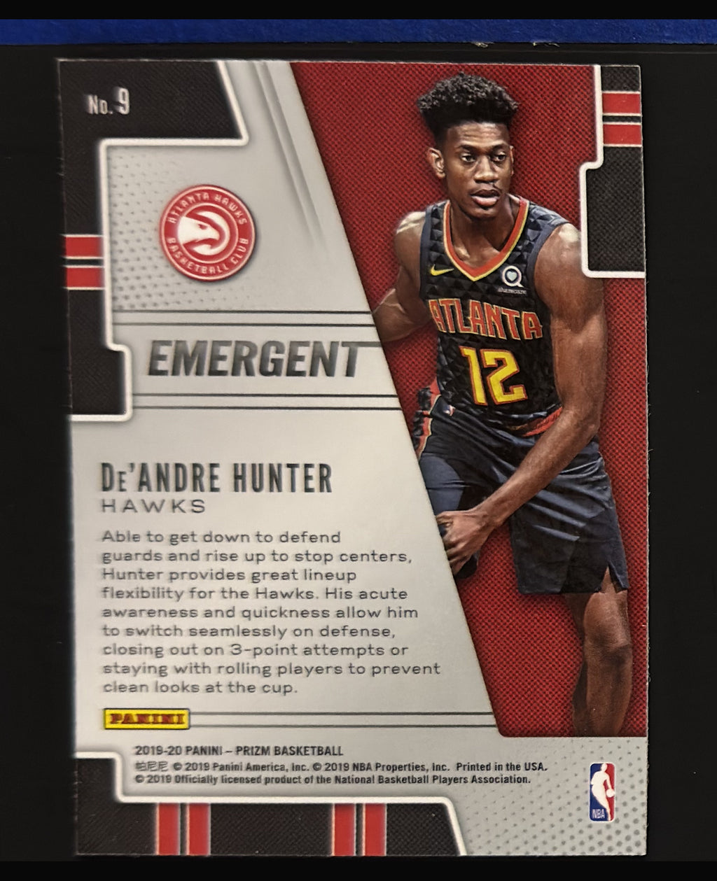 2019-20 Panini Prizm Emergent De'Andre Hunter RC #9 - back