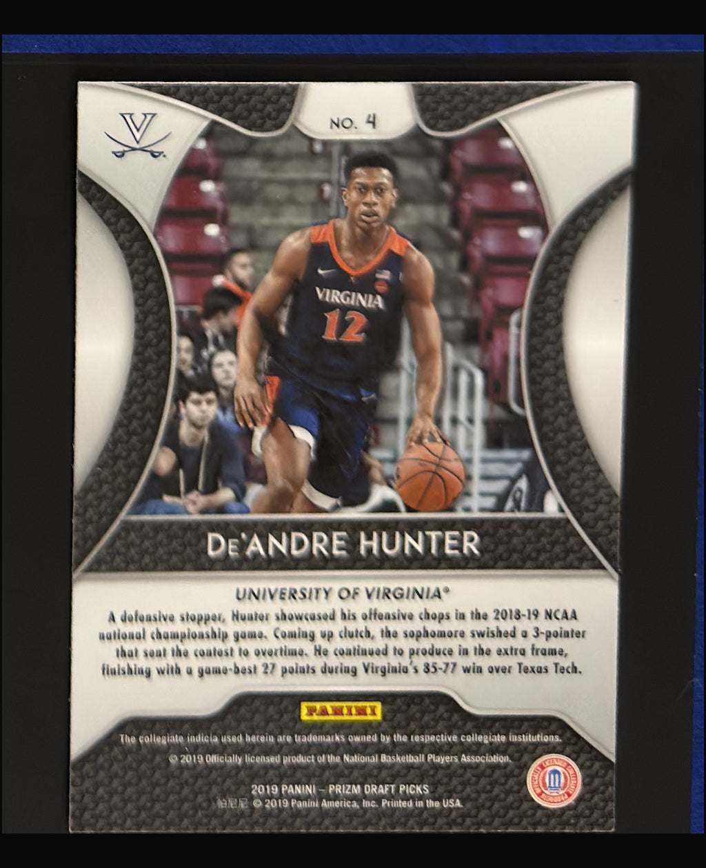 2019 Panini Prizm Draft Picks De'Andre Hunter RC #4 - back