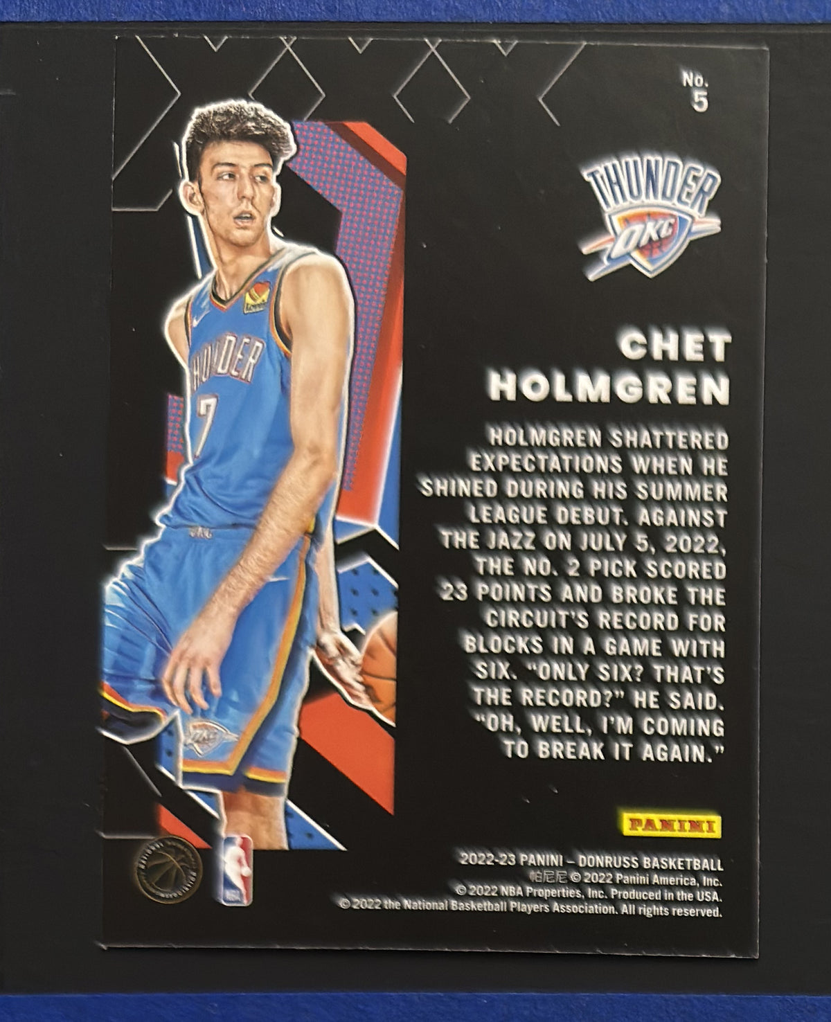 2022-23 Panini Donruss Great X-Pectations Chet Holmgren #5 — back