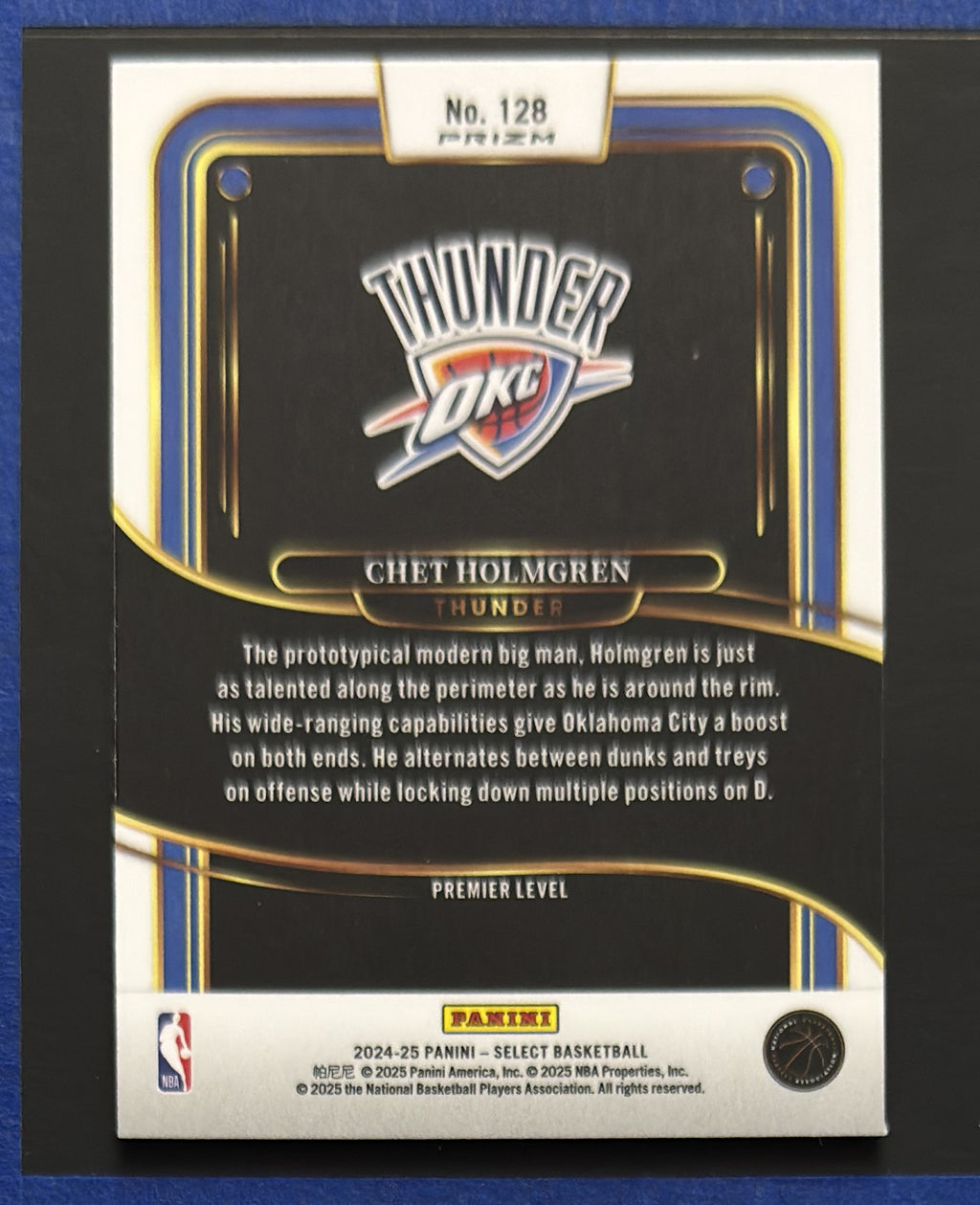 2024-25 Panini Select Premier Level Orange Flash Prizm Chet Holmgren #128 — back