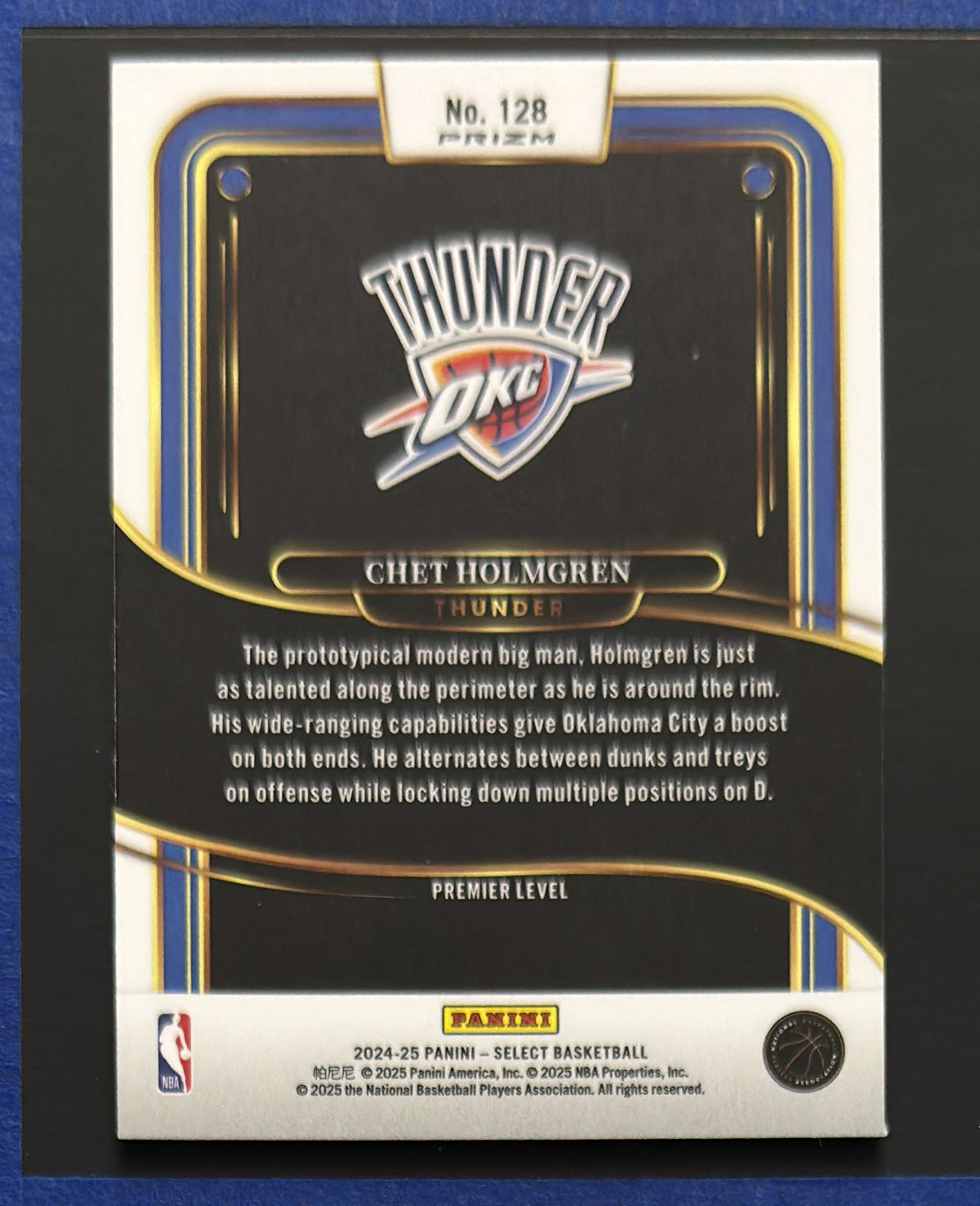 2024-25 Panini Select Premier Level Orange Flash Prizm Chet Holmgren #128 — back