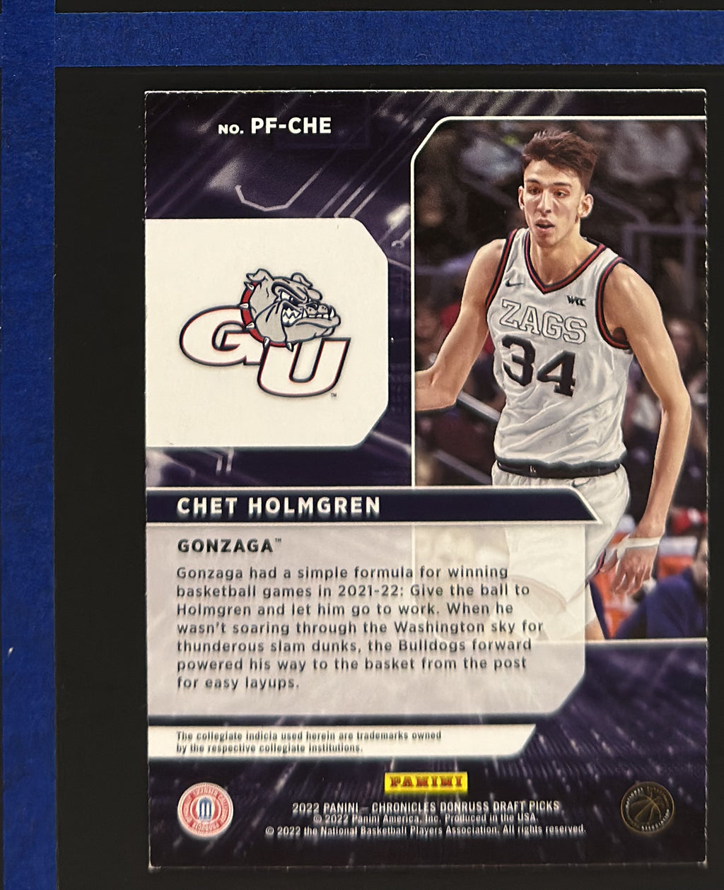 2022 Panini Chronicles Draft Picks Power Formulas Chet Holmgren #PF-CHE — back