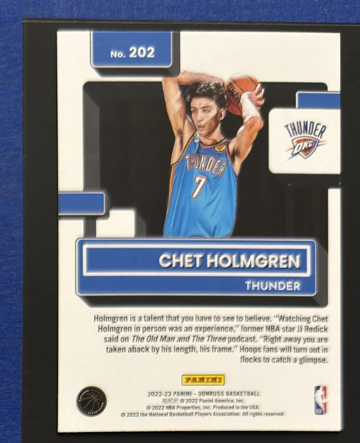 2022-23 Panini Donruss Rated Rookie Chet Holmgren RC #202 — back