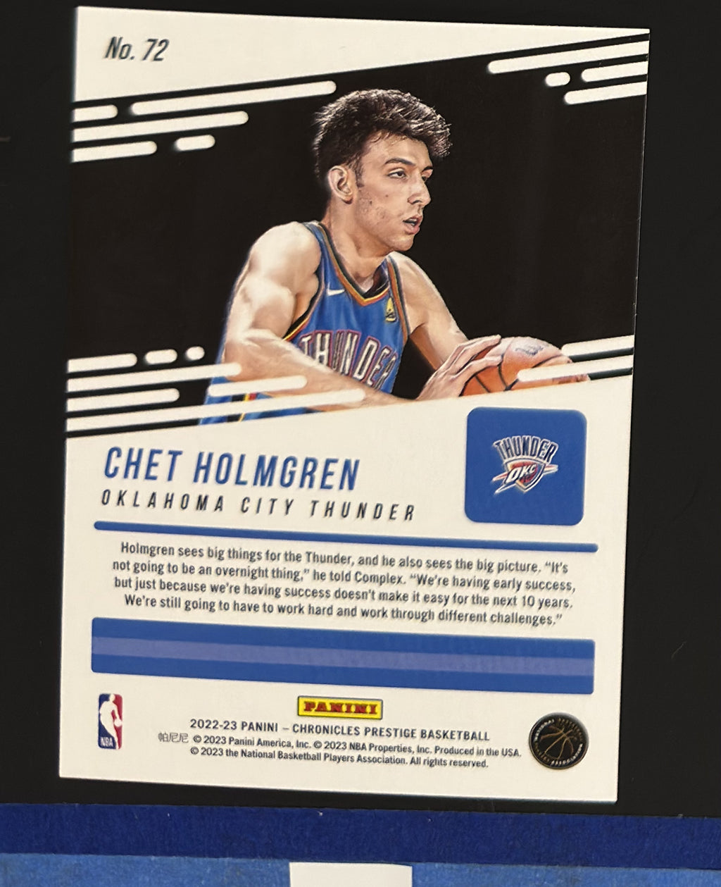 2022-23 Panini Chronicles Prestige Chet Holmgren RC #72 — back