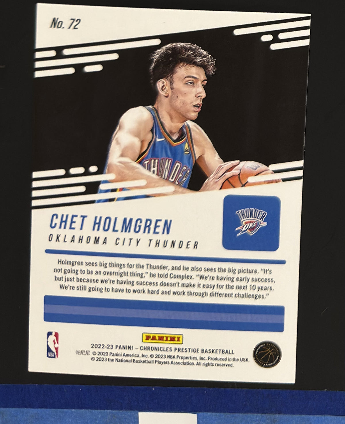 2022-23 Panini Chronicles Prestige Chet Holmgren RC #72 — back