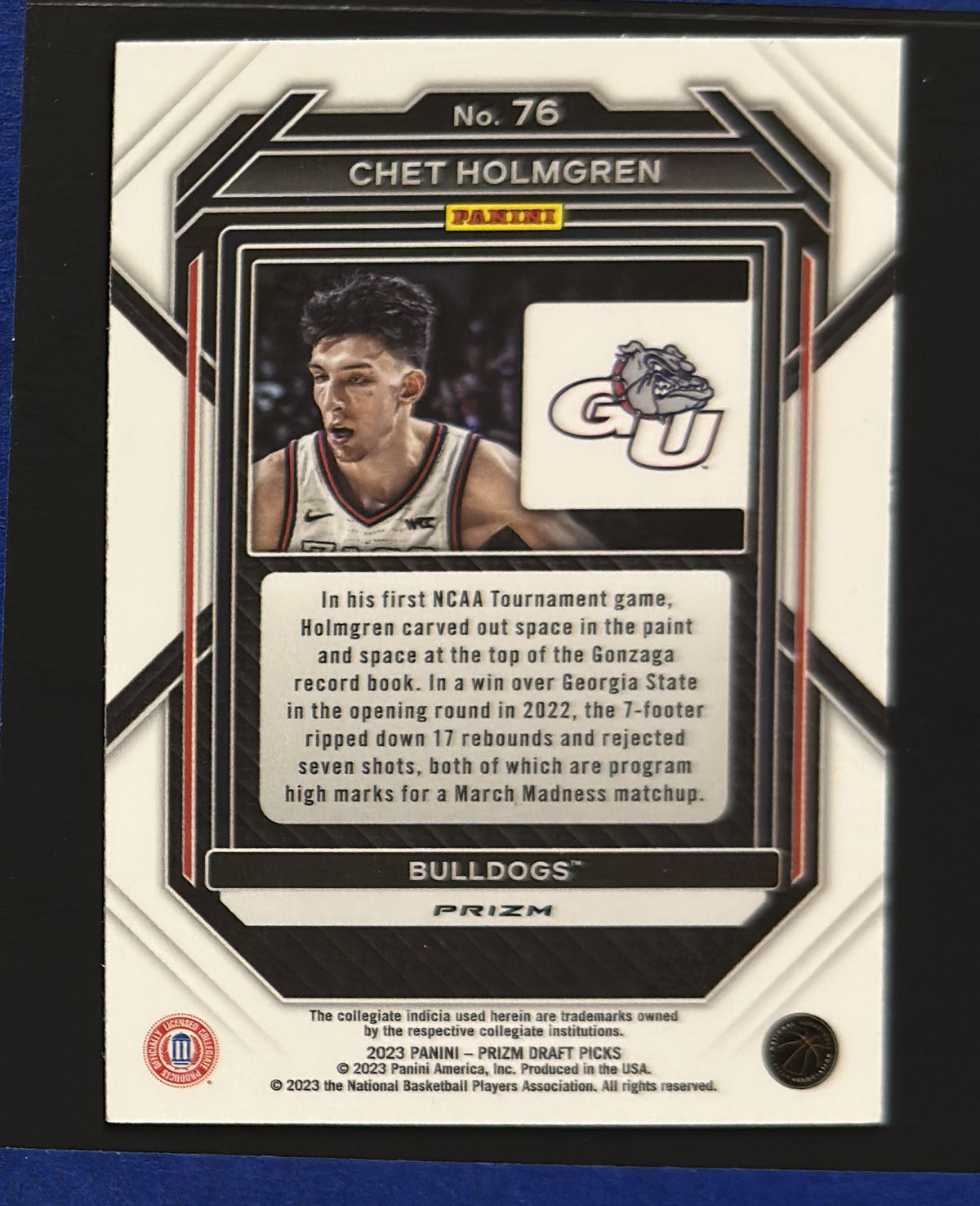 2023-24 Panini Prizm Draft Picks Green Prizm Chet Holmgren #76 — back