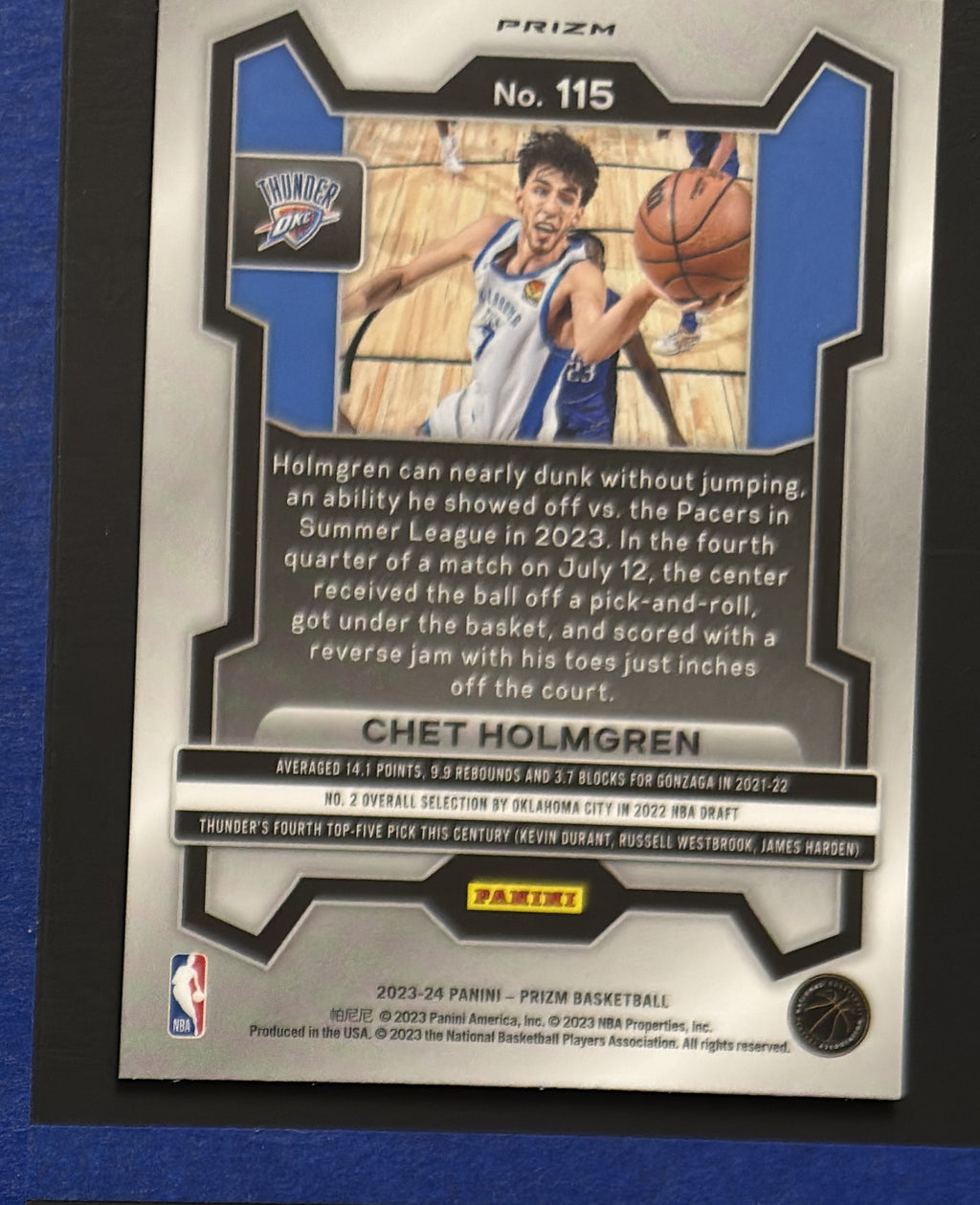 2023-24 Panini Prizm Silver Prizm Chet Holmgren #115 — back