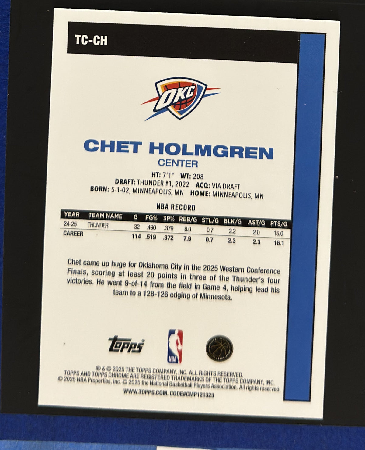 2025-26 Topps 1980-81 Topps Chrome Silver Pack Mojo Refractor Chet Holmgren #TC-CH — back