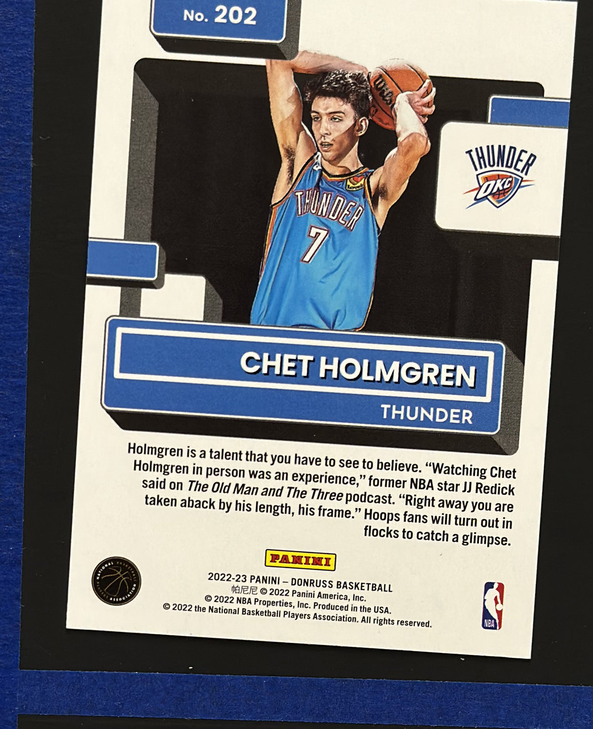2022-23 Panini Donruss Rated Rookie Holo Green Laser Chet Holmgren RC #202 — back