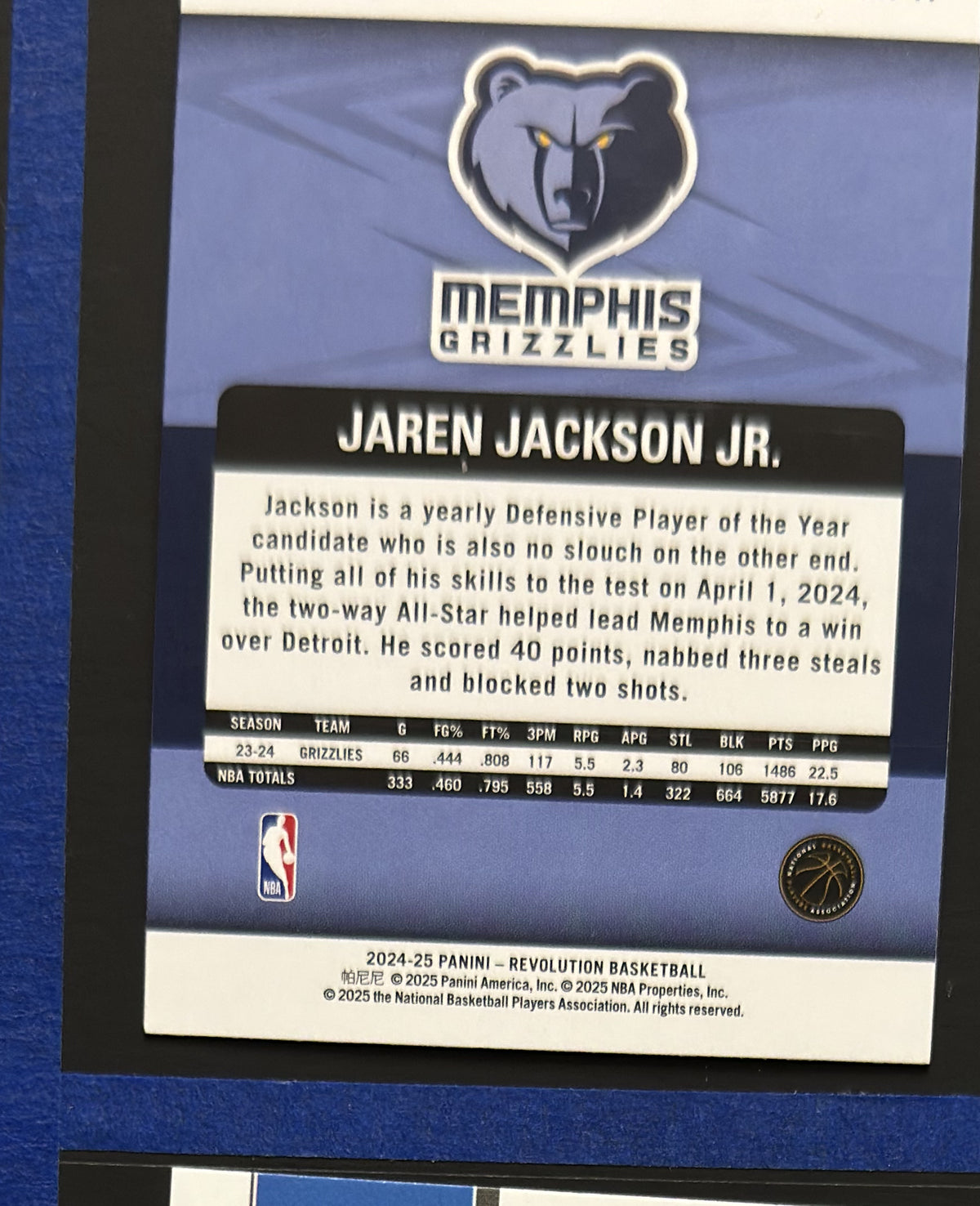 2024-25 Panini Revolution Red Swirl Jaren Jackson Jr. #41 — back
