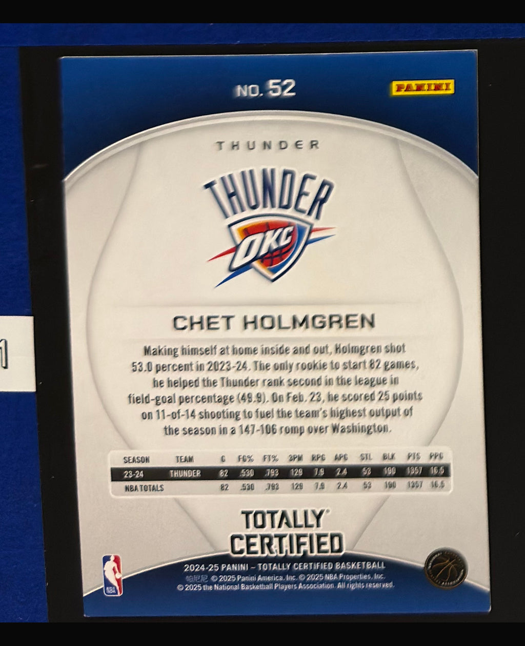 2024-25 Panini Totally Certified Mirror Chet Holmgren #52 — back