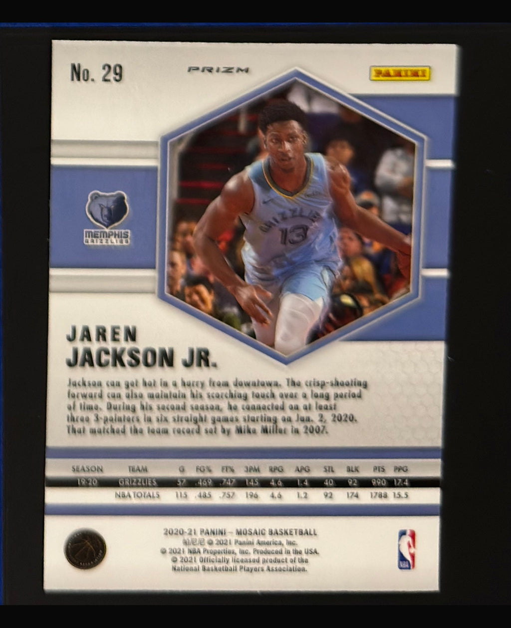 2020-21 Panini Mosaic Reactive Red Mosaic Prizm Jaren Jackson Jr. #29 — back