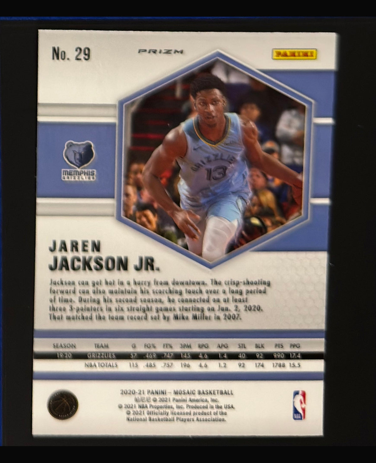 2020-21 Panini Mosaic Reactive Red Mosaic Prizm Jaren Jackson Jr. #29 — back
