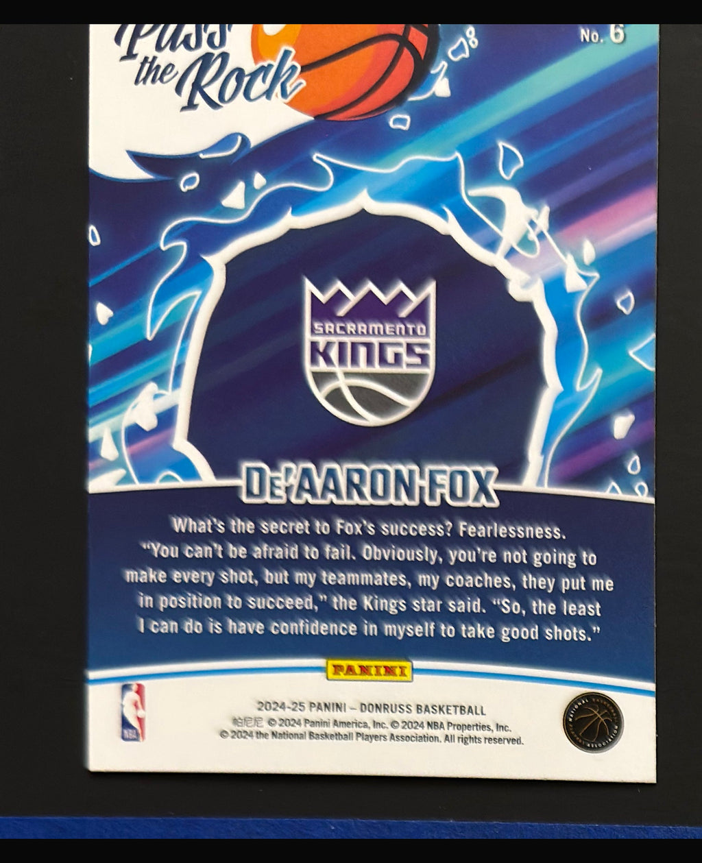 2024-25 Panini Donruss Pass the Rock De'Aaron Fox #6 — back