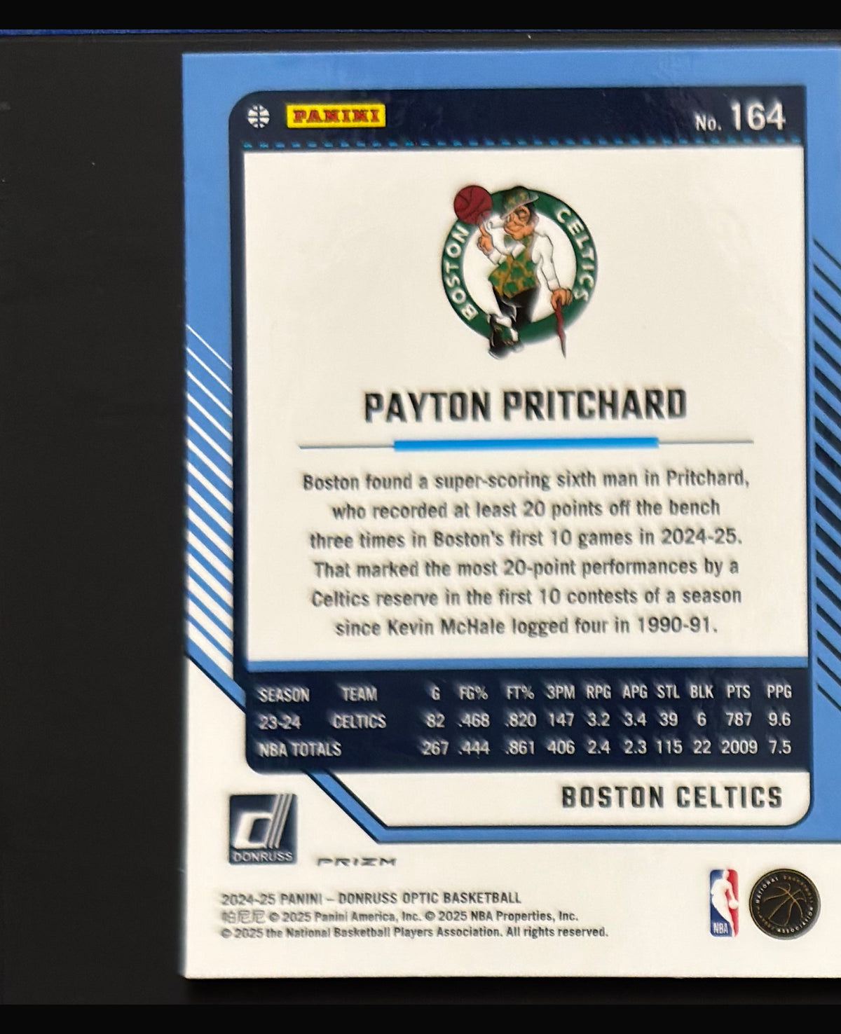 2024-25 Panini Donruss Optic Purple Shimmer Prizm Payton Pritchard #164 — back
