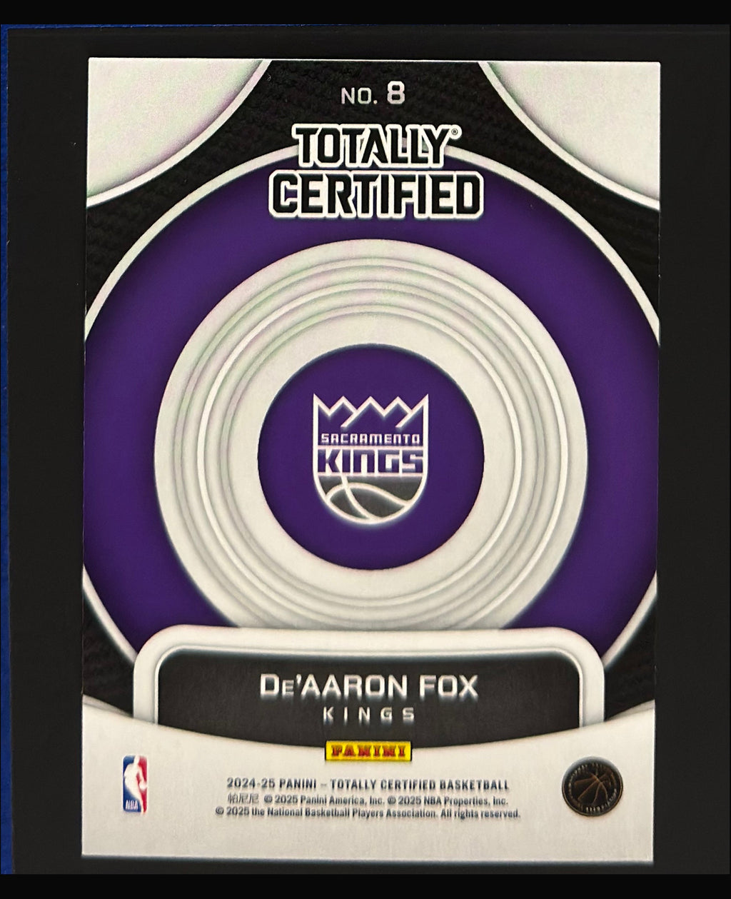 2024-25 Panini Totally Certified On Target Mirror De'Aaron Fox #8 — back