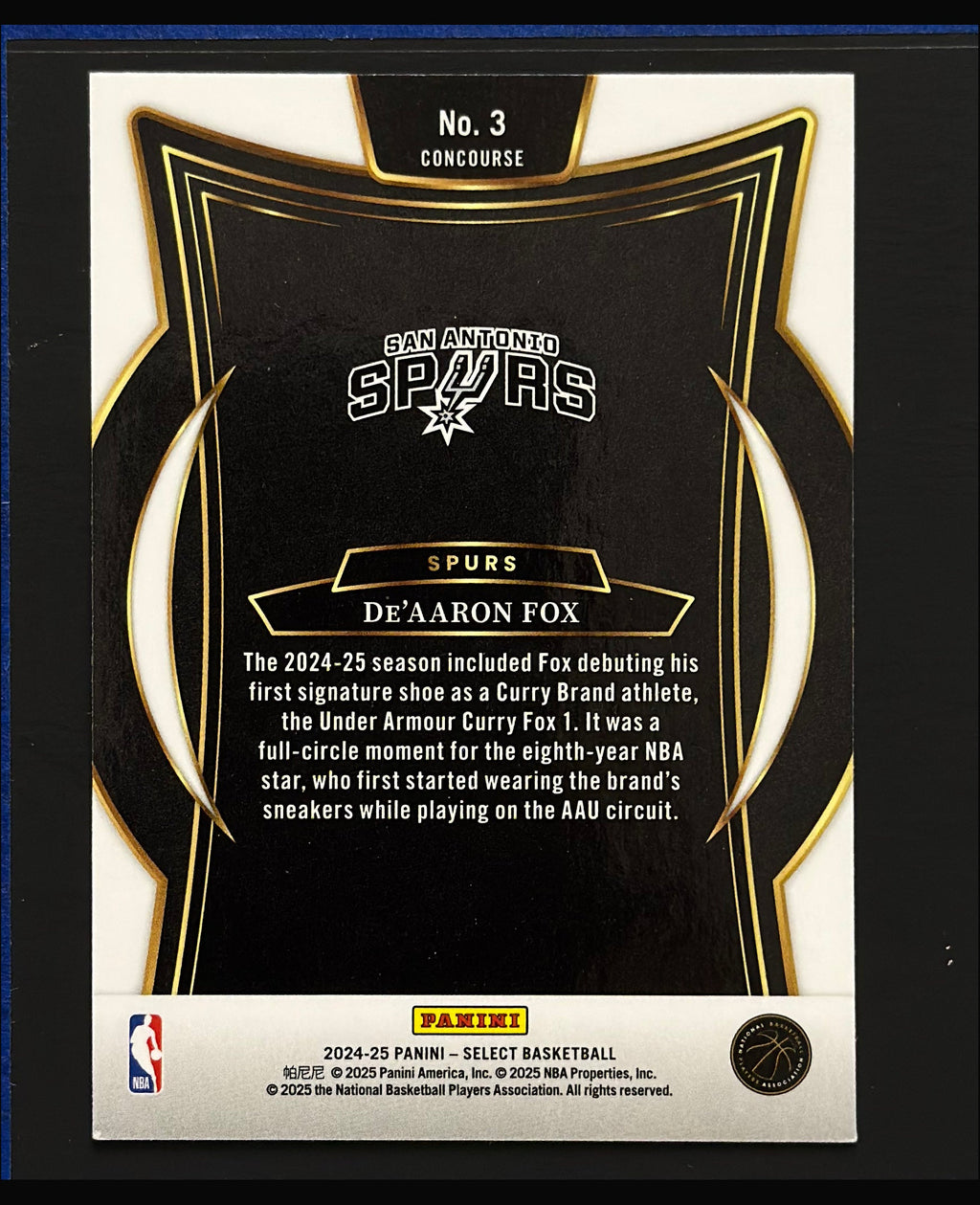 2024-25 Panini Select Concourse Blue De'Aaron Fox #3 — back