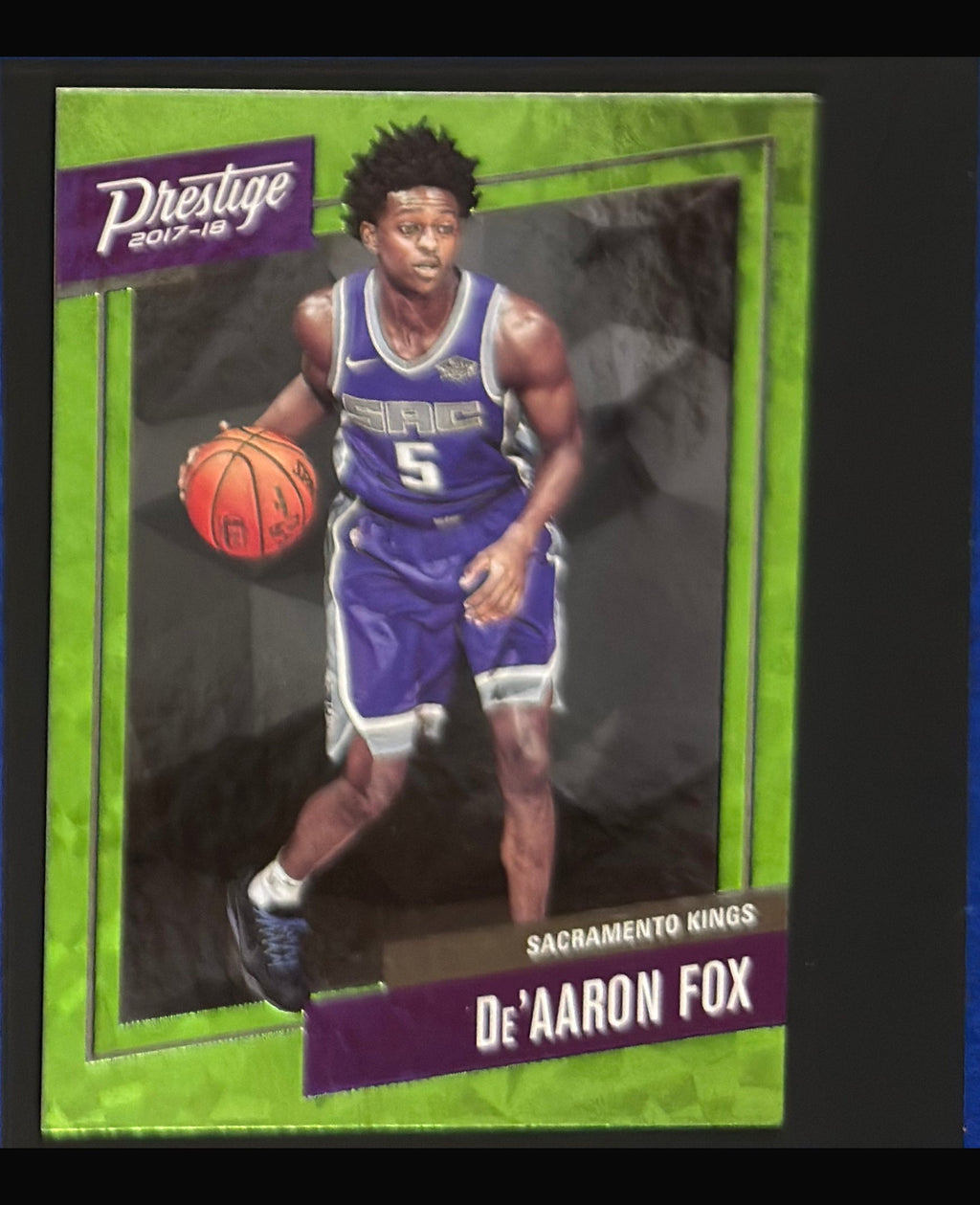 2017-18 Panini Prestige Micro Etch Rookies Bright Green De'Aaron Fox RC #5 — front
