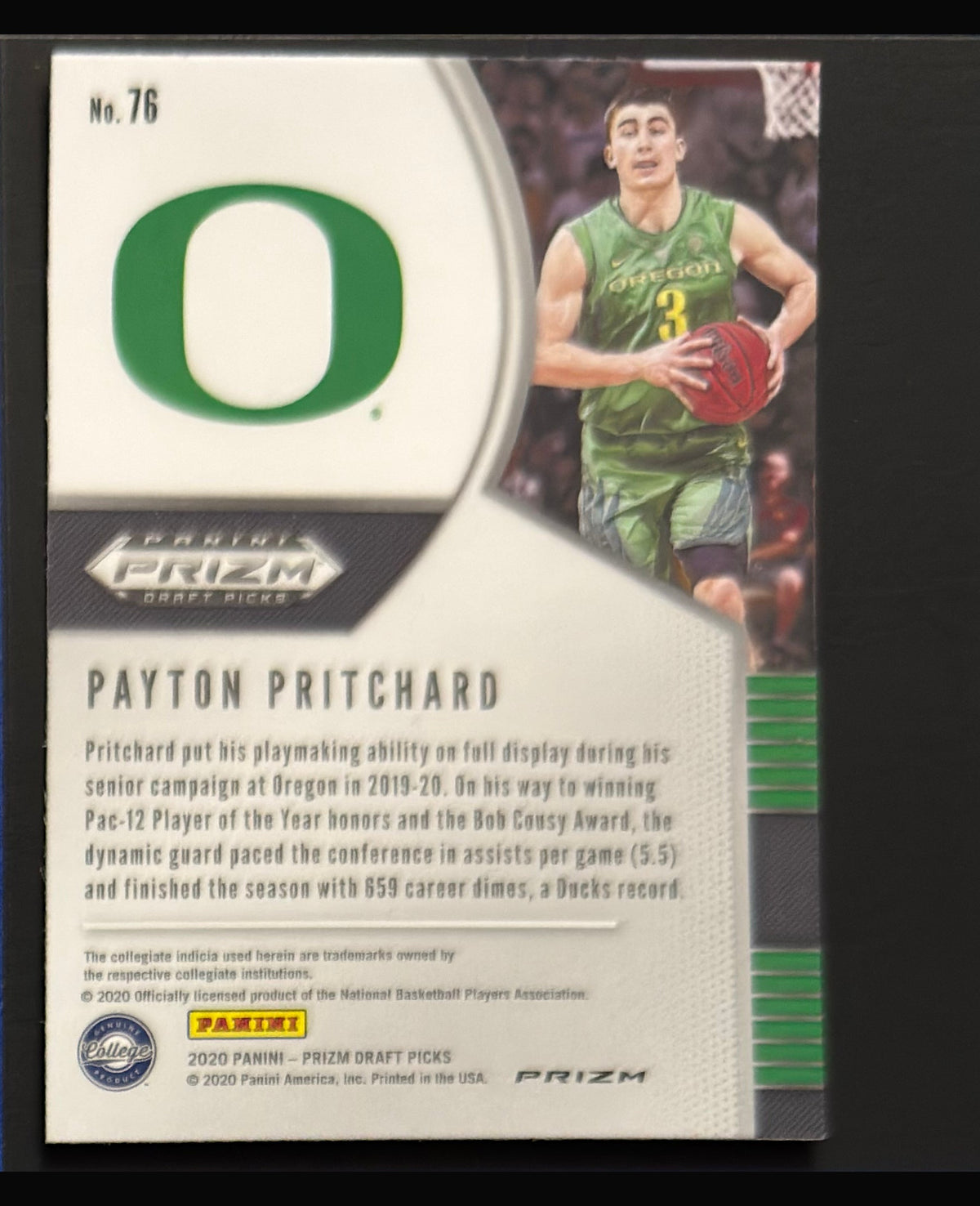 2020-21 Panini Prizm Draft Picks Red Ice Prizm Payton Pritchard RC #76 — back