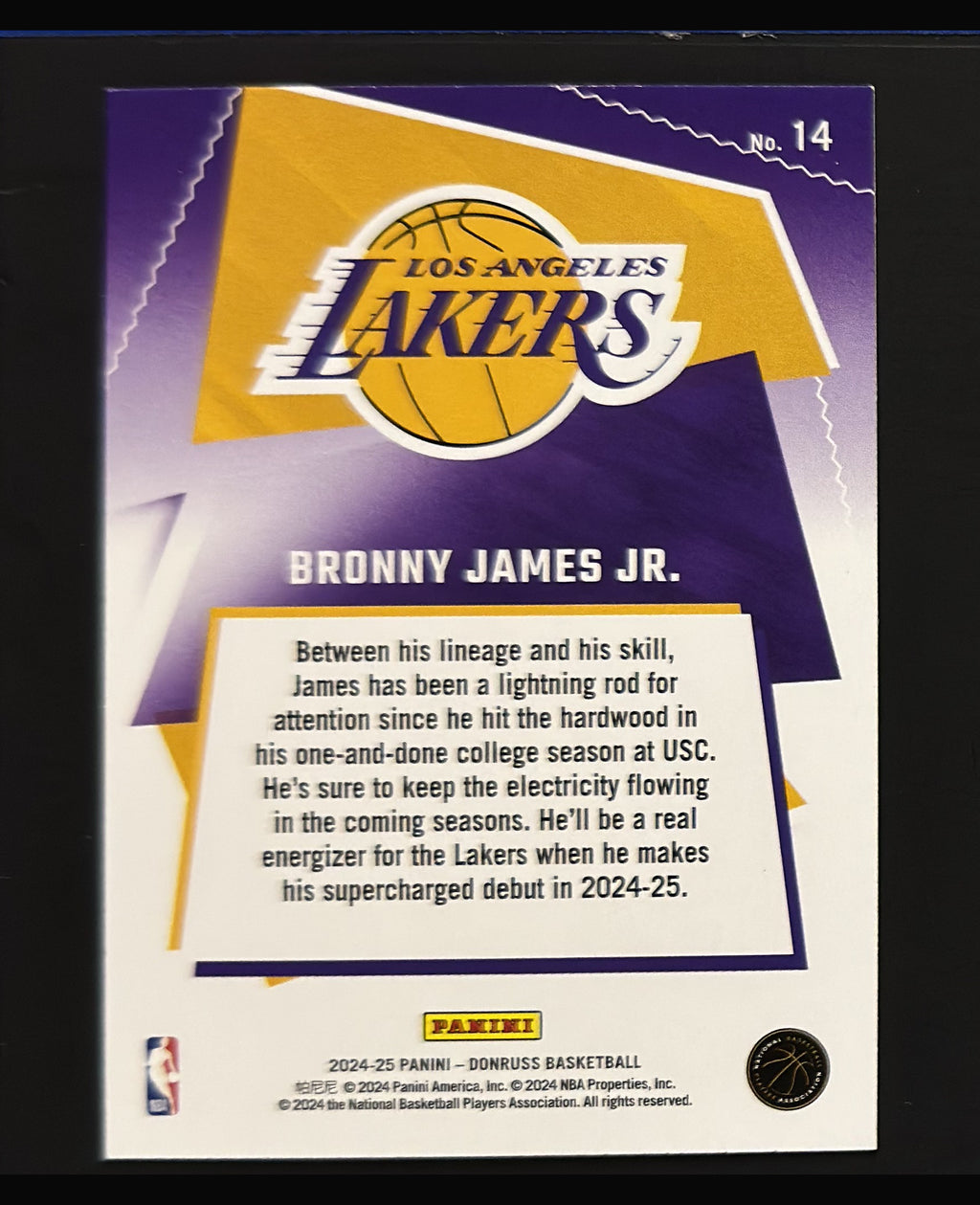 2024-25 Panini Donruss Great X-Pectations Bronny James Jr. RC #14 — back