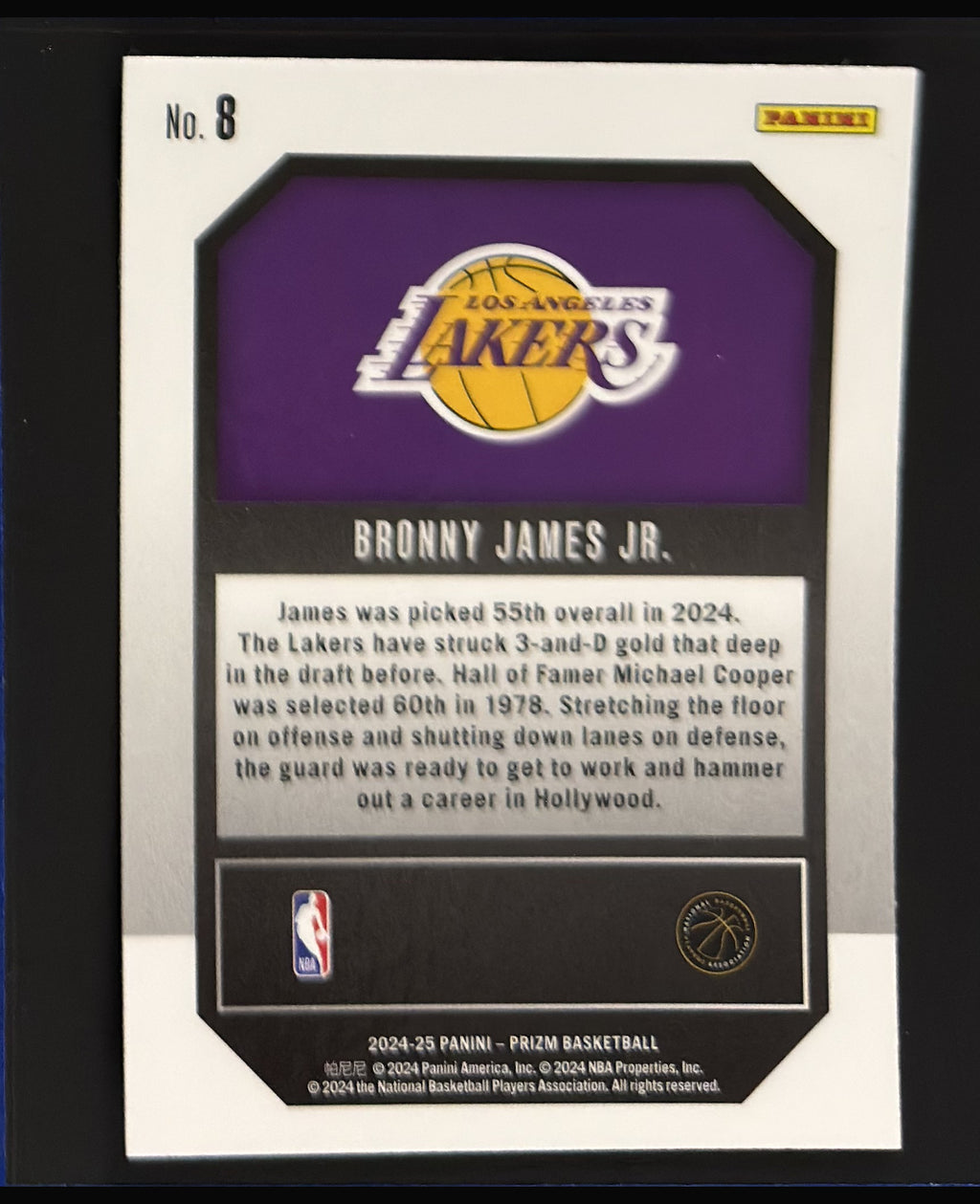 2024-25 Panini Prizm Emergent Bronny James Jr. RC #8 — back