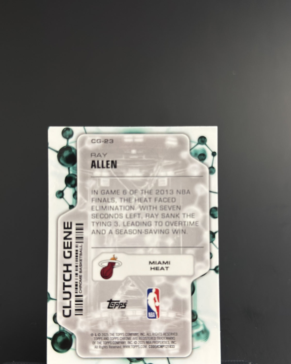 2025-26 Topps Chrome Ray Allen Clutch Gene Aqua Refractor #CG-23 193/199 - display back