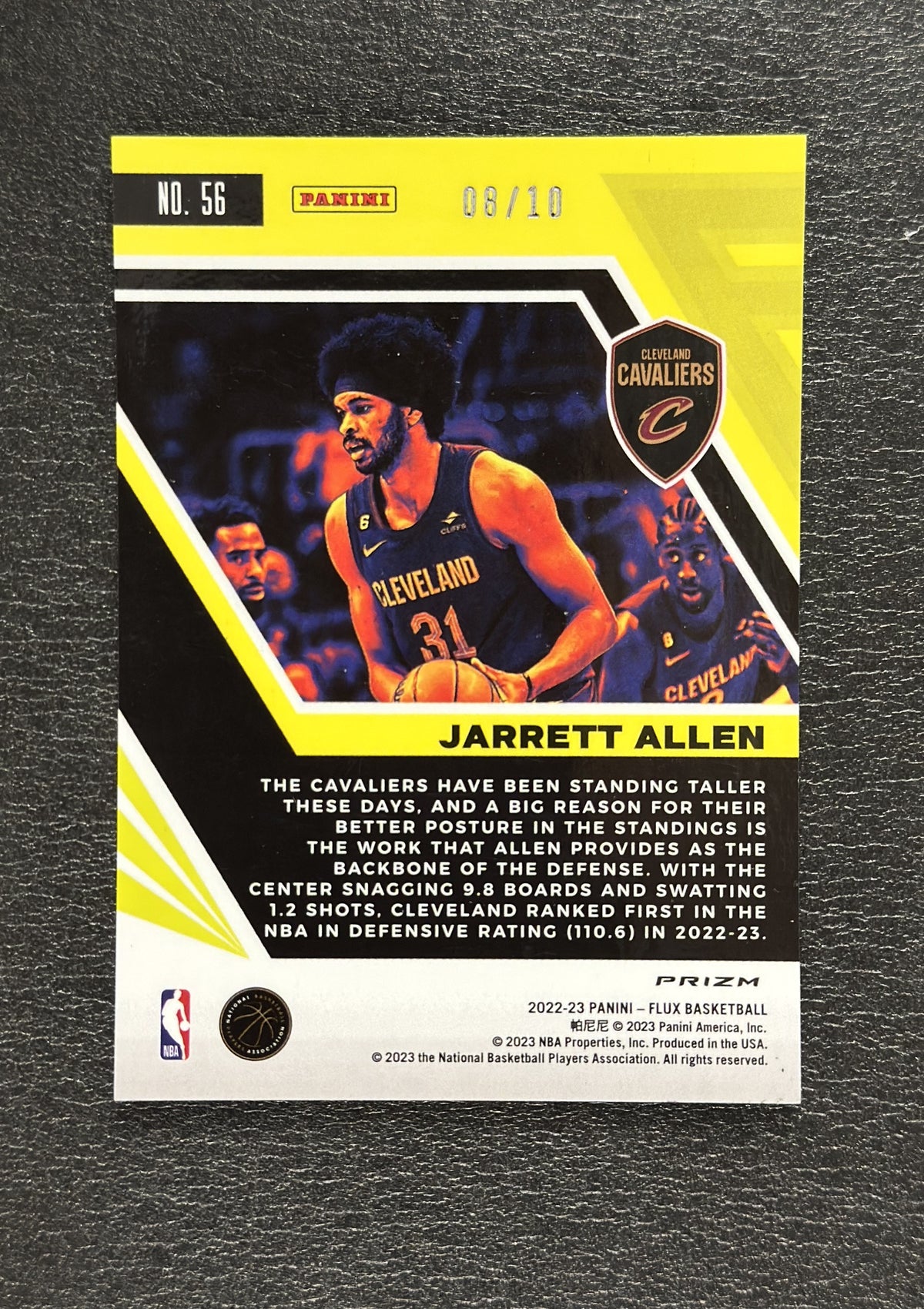 2022-23 Panini Flux Jarrett Allen #56 Gold Prizm 08/10 - back