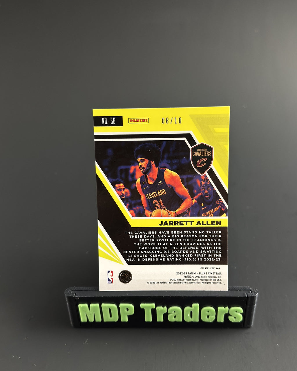 2022-23 Panini Flux Jarrett Allen #56 Gold Prizm 08/10 - display back