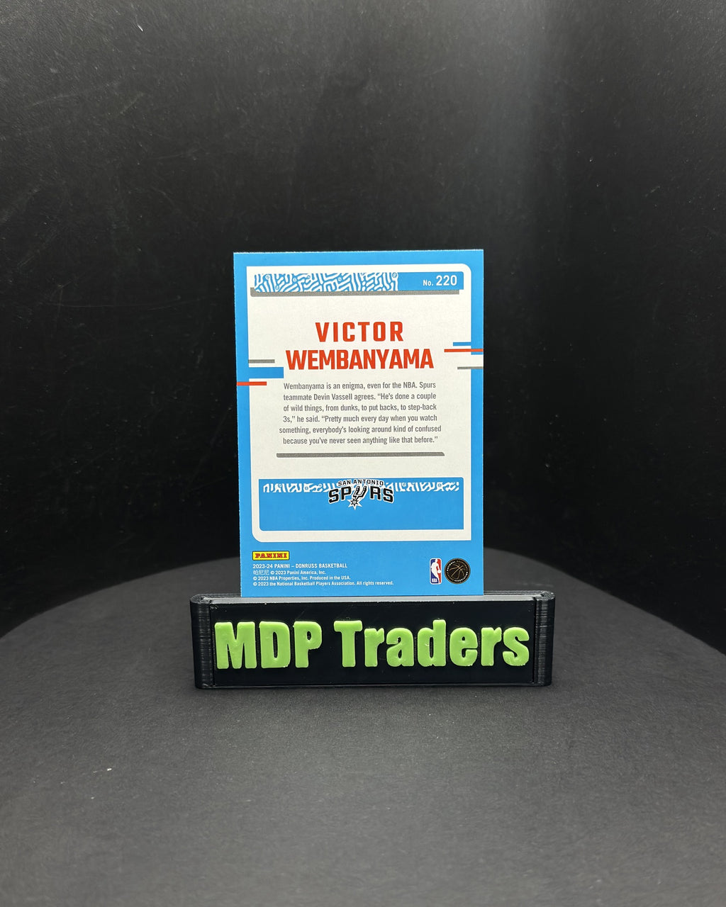 2023-24 Donruss Victor Wembanyama Rated Rookie Holo Green Laser #220 RC - display back