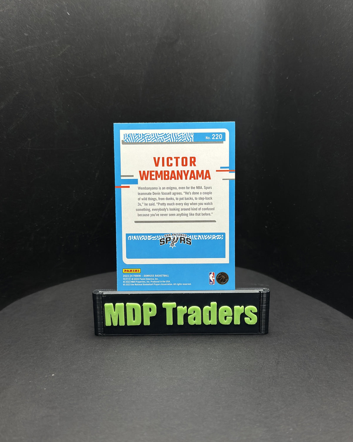 2023-24 Donruss Victor Wembanyama Rated Rookie Holo Green Laser #220 RC - display back