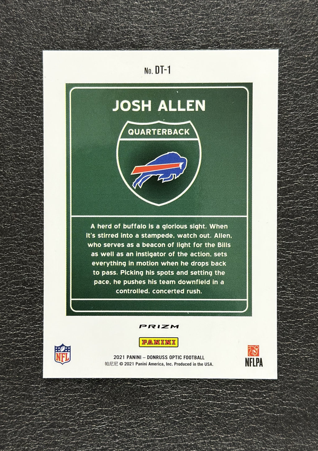 2021 Donruss Optic Josh Allen Downtown #DT-1 SSP - back