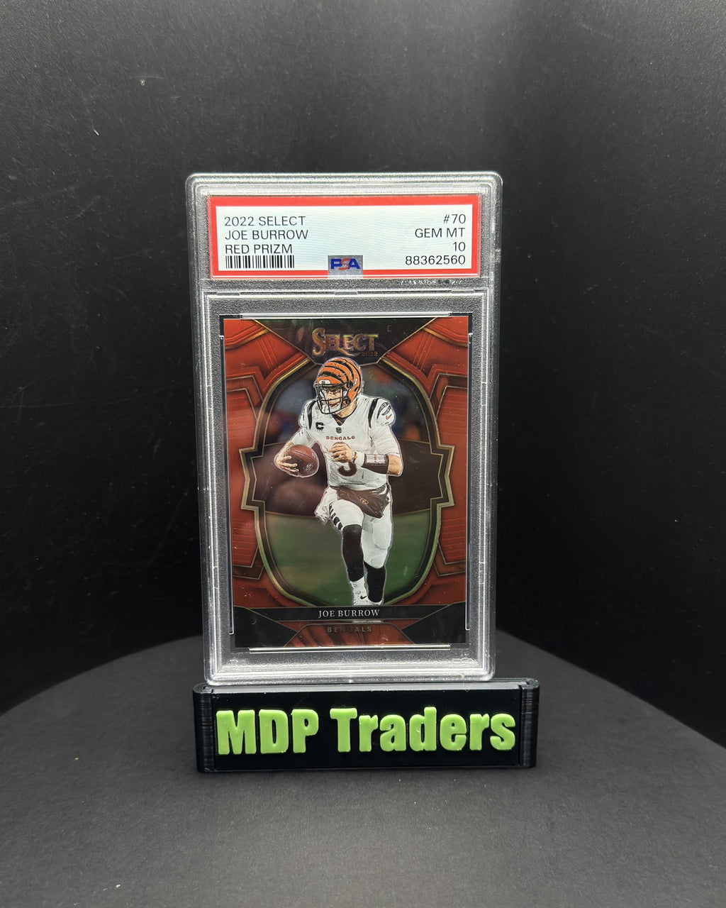 2022 Panini Select Joe Burrow Concourse Red Prizm #70 91/99 PSA 10 - display front