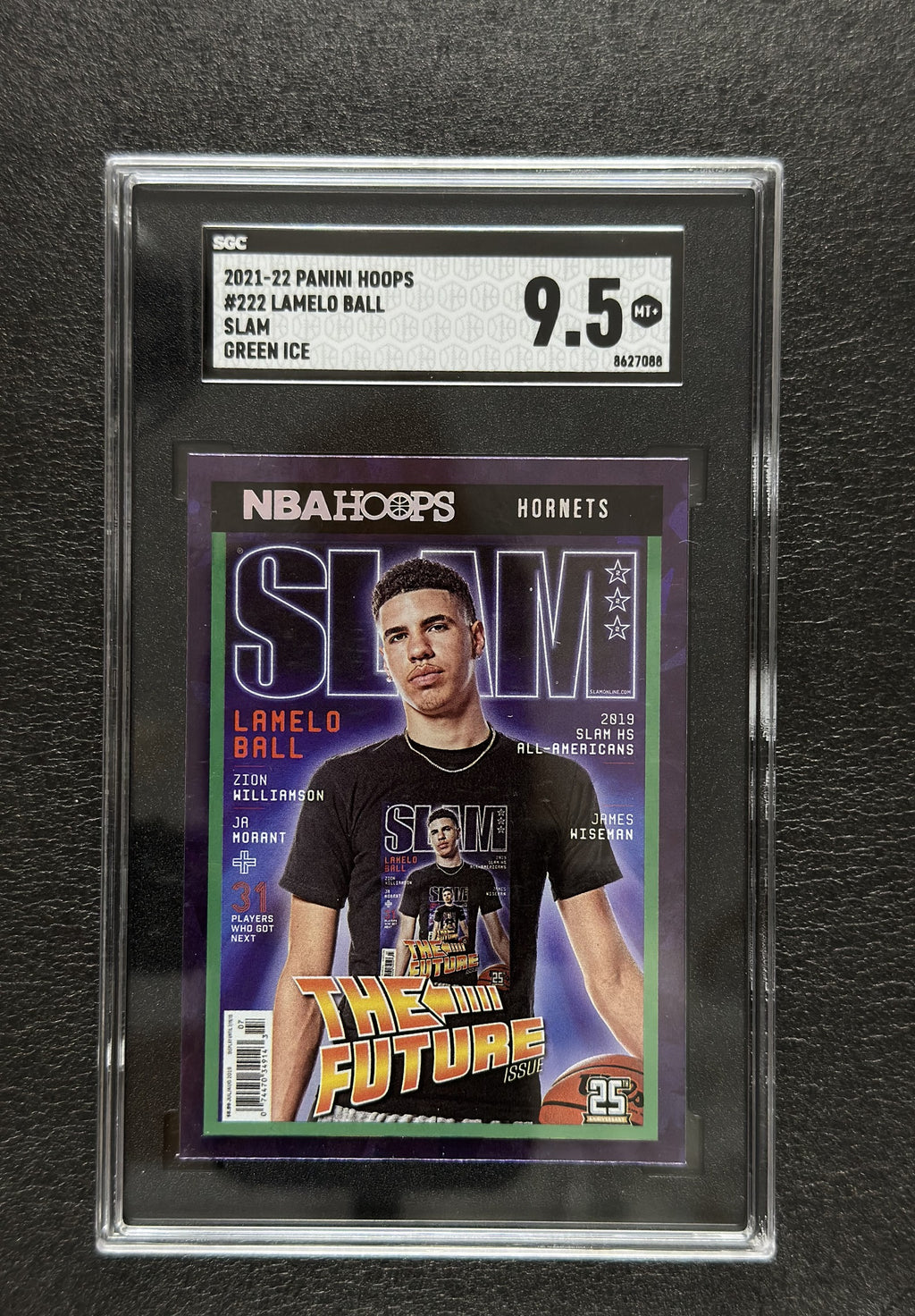 2021-22 Panini NBA Hoops LaMelo Ball SLAM Green Ice #222 SGC 9.5 - front