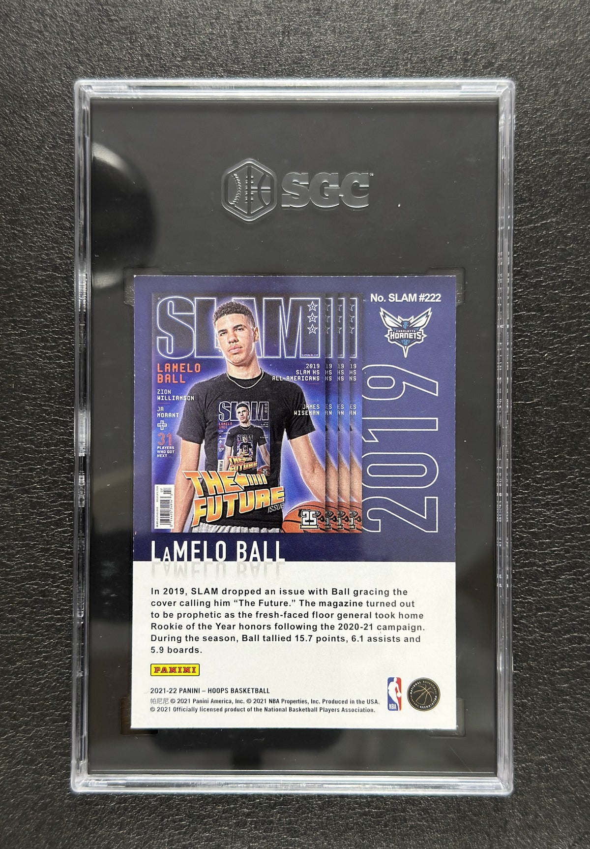 2021-22 Panini NBA Hoops LaMelo Ball SLAM Green Ice #222 SGC 9.5 - back