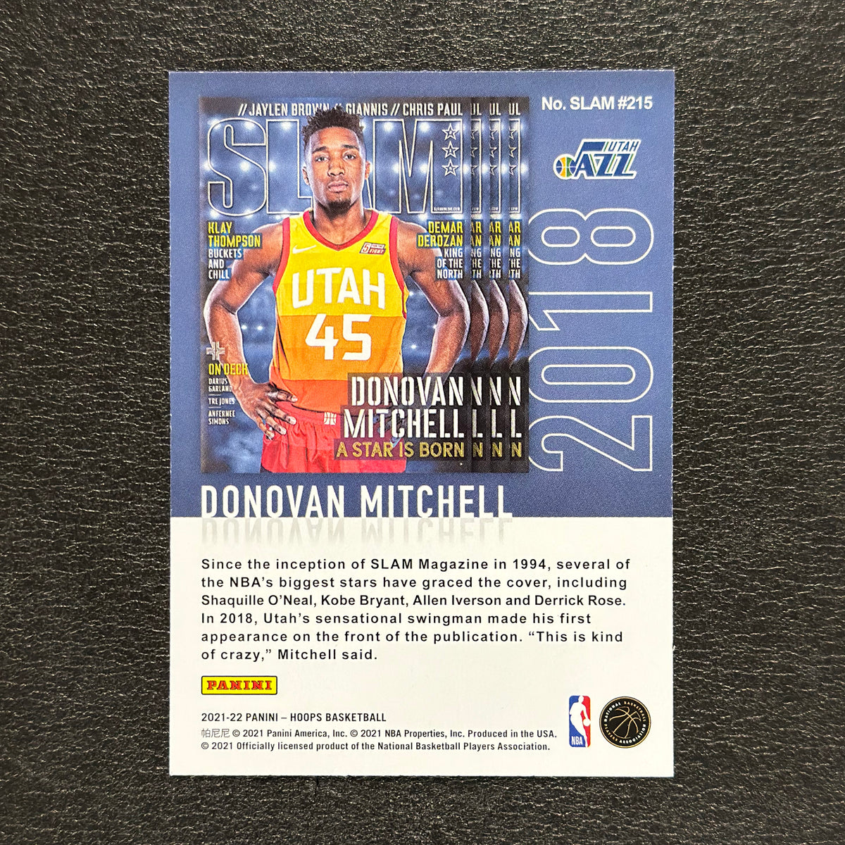 2021-22 Panini NBA Hoops Donovan Mitchell SLAM Winter #215 — back view