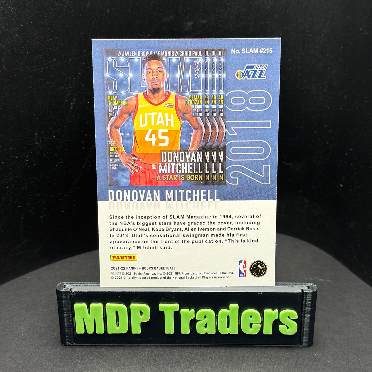 2021-22 Panini NBA Hoops Donovan Mitchell SLAM Winter #215 — back display view