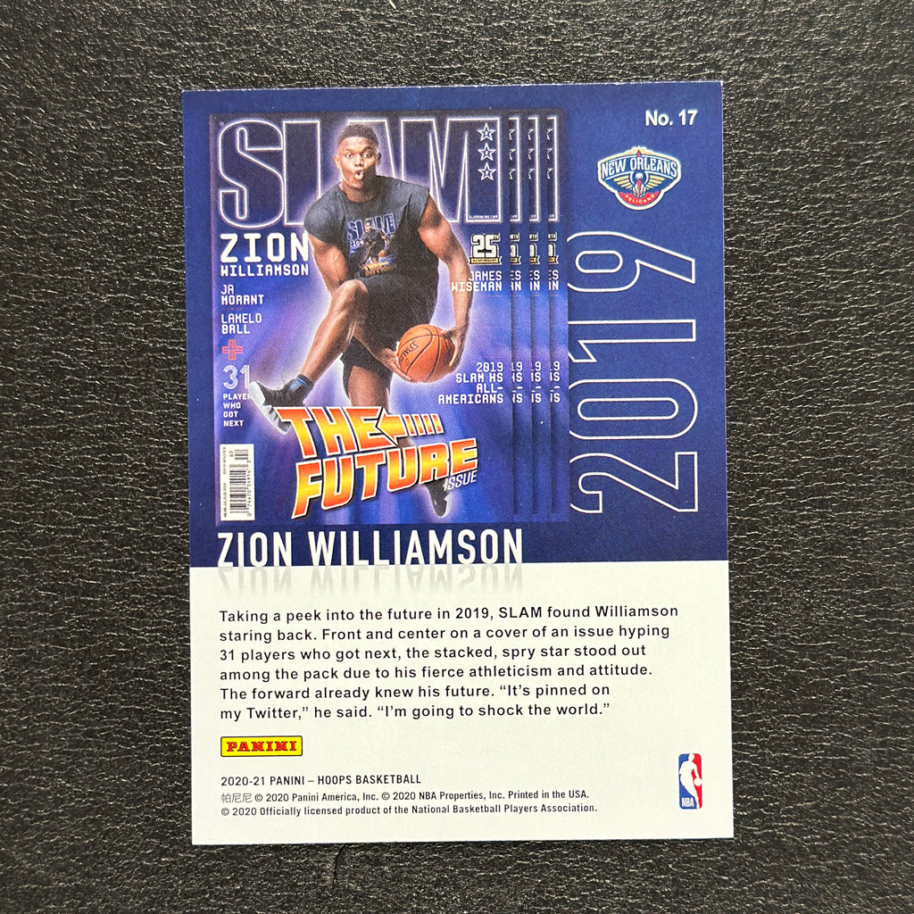 2020-21 Panini NBA Hoops Zion Williamson SLAM #17 — back view, copy 1