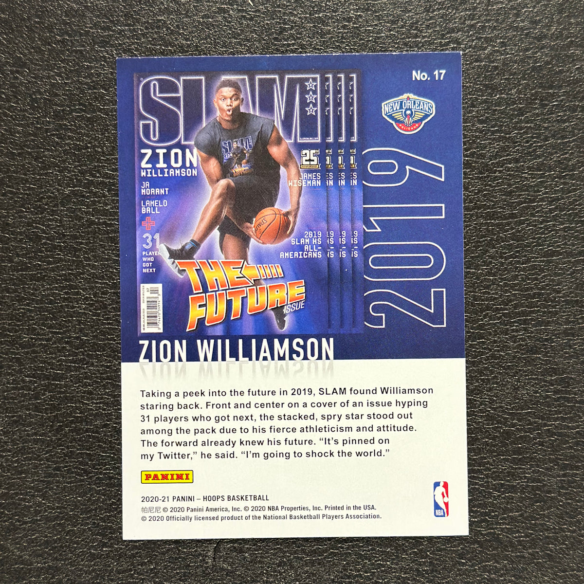 2020-21 Panini NBA Hoops Zion Williamson SLAM #17 — back view, copy 1